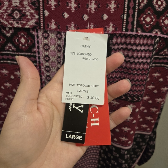 NWT Cathy Mixed Print Zip-Up Blouse Size Large - Picture 7 of 9